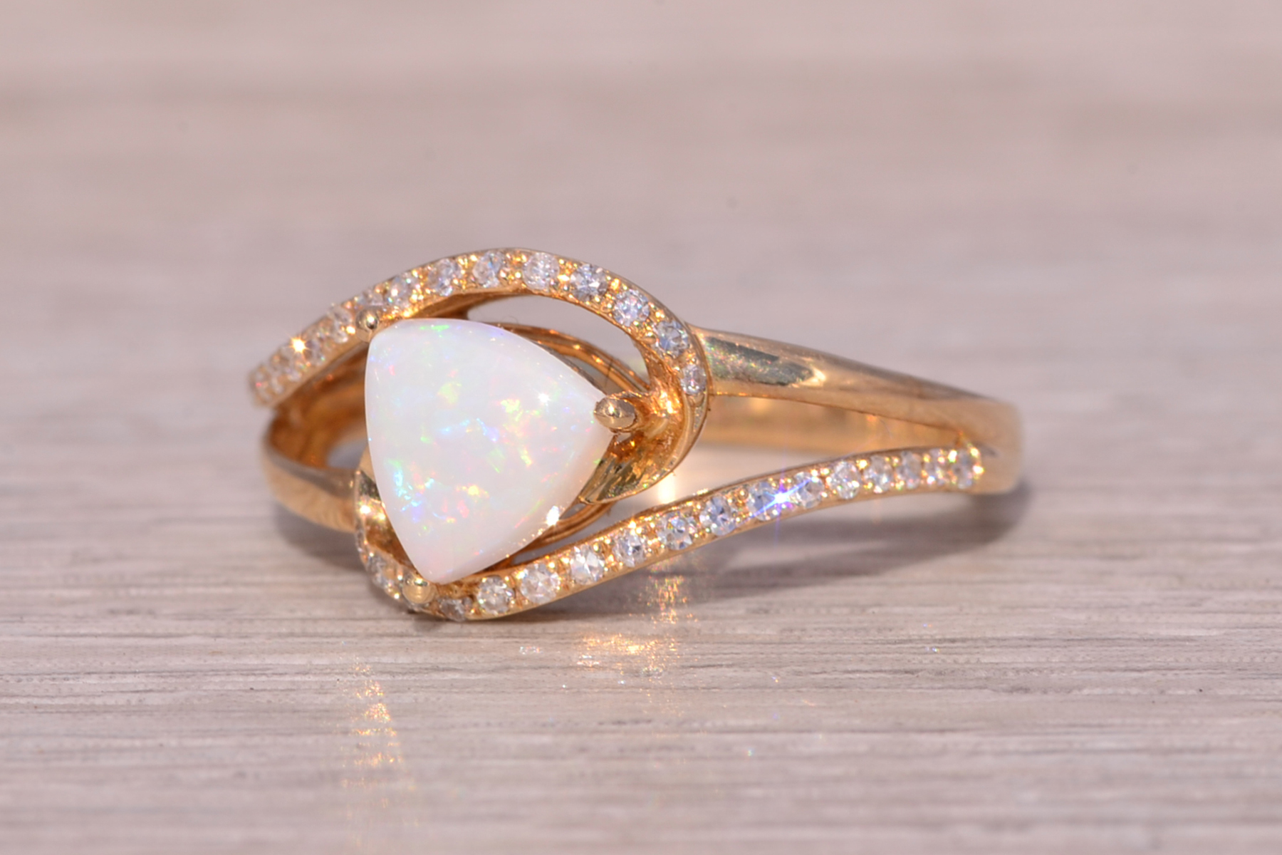 SOLD - The Opal Enchantment: Signed Effy Australian Opal and Natural Diamond Ring in Yellow Gold - Image 3