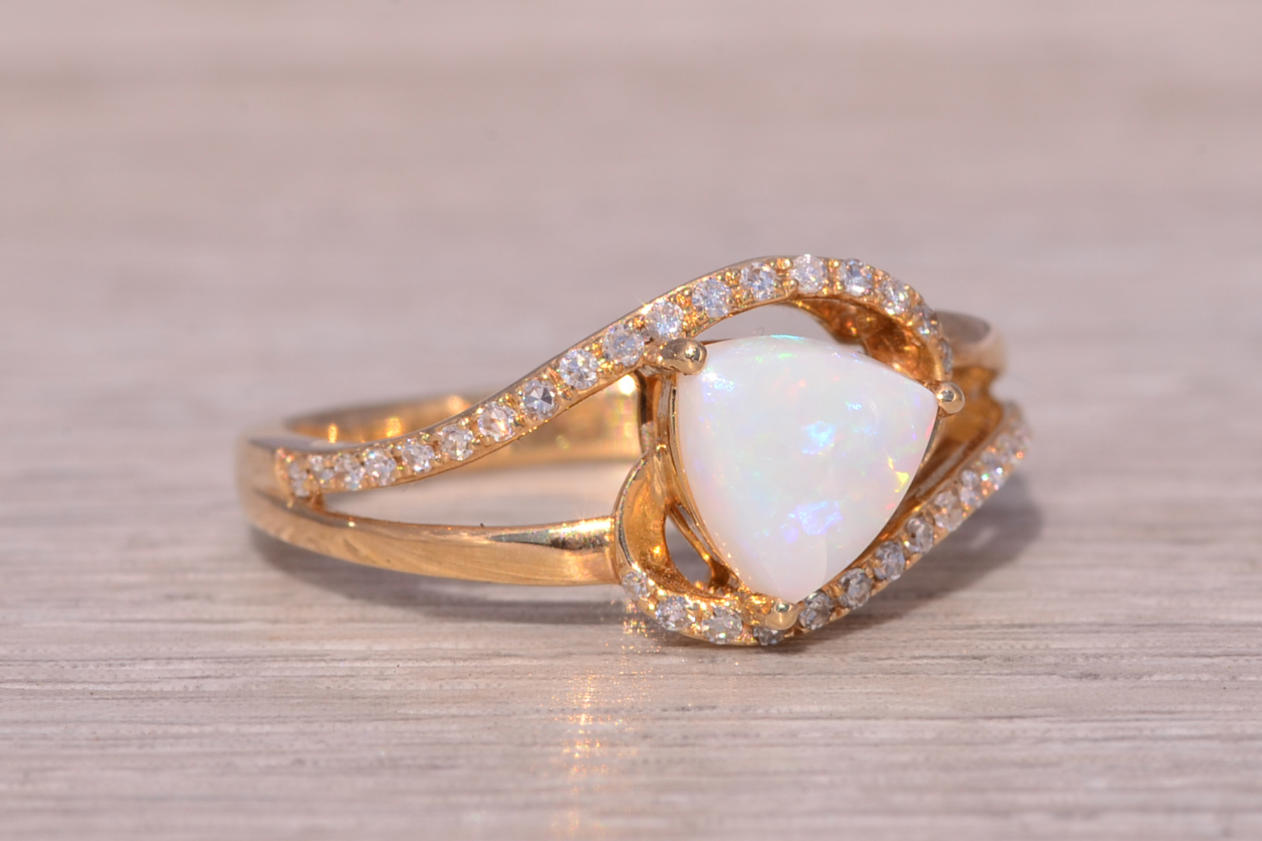 SOLD - The Opal Enchantment: Signed Effy Australian Opal and Natural Diamond Ring in Yellow Gold - Image 6