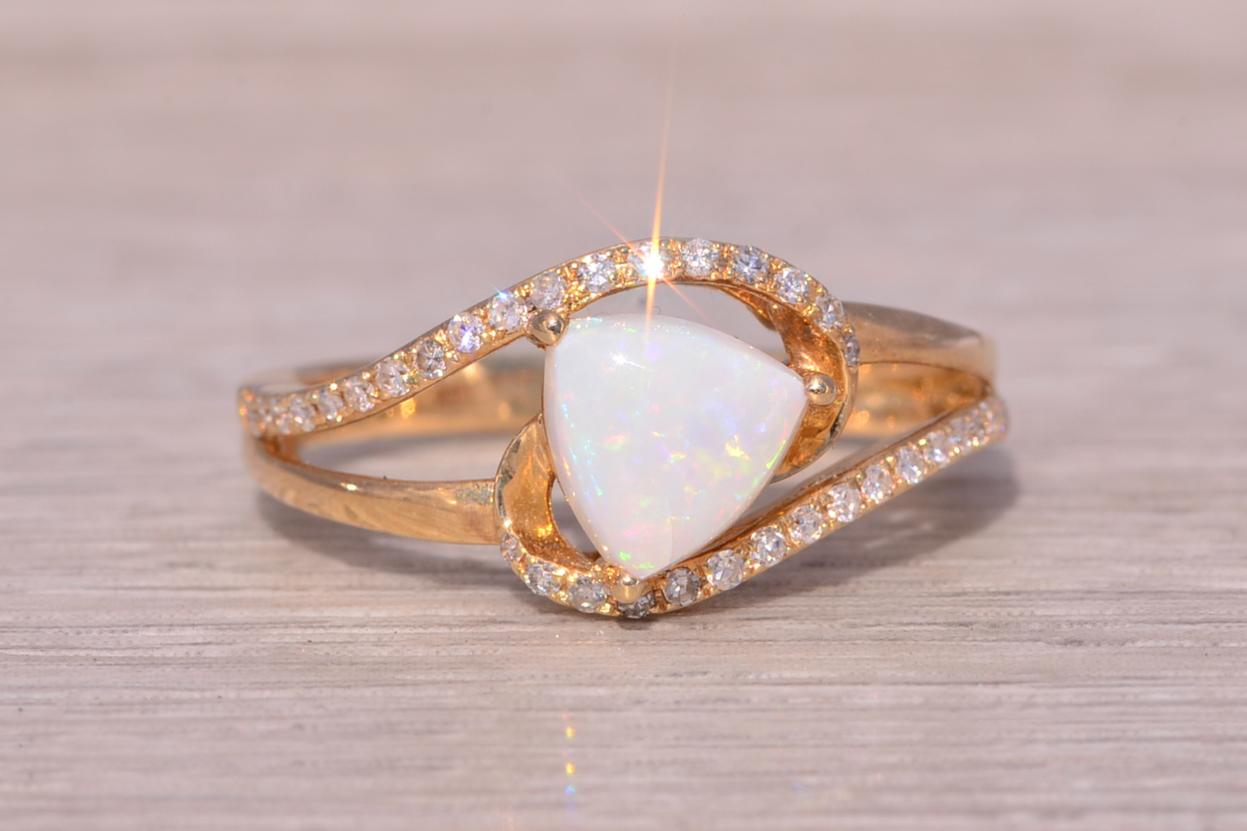 SOLD - The Opal Enchantment: Signed Effy Australian Opal and Natural Diamond Ring in Yellow Gold - Image 7