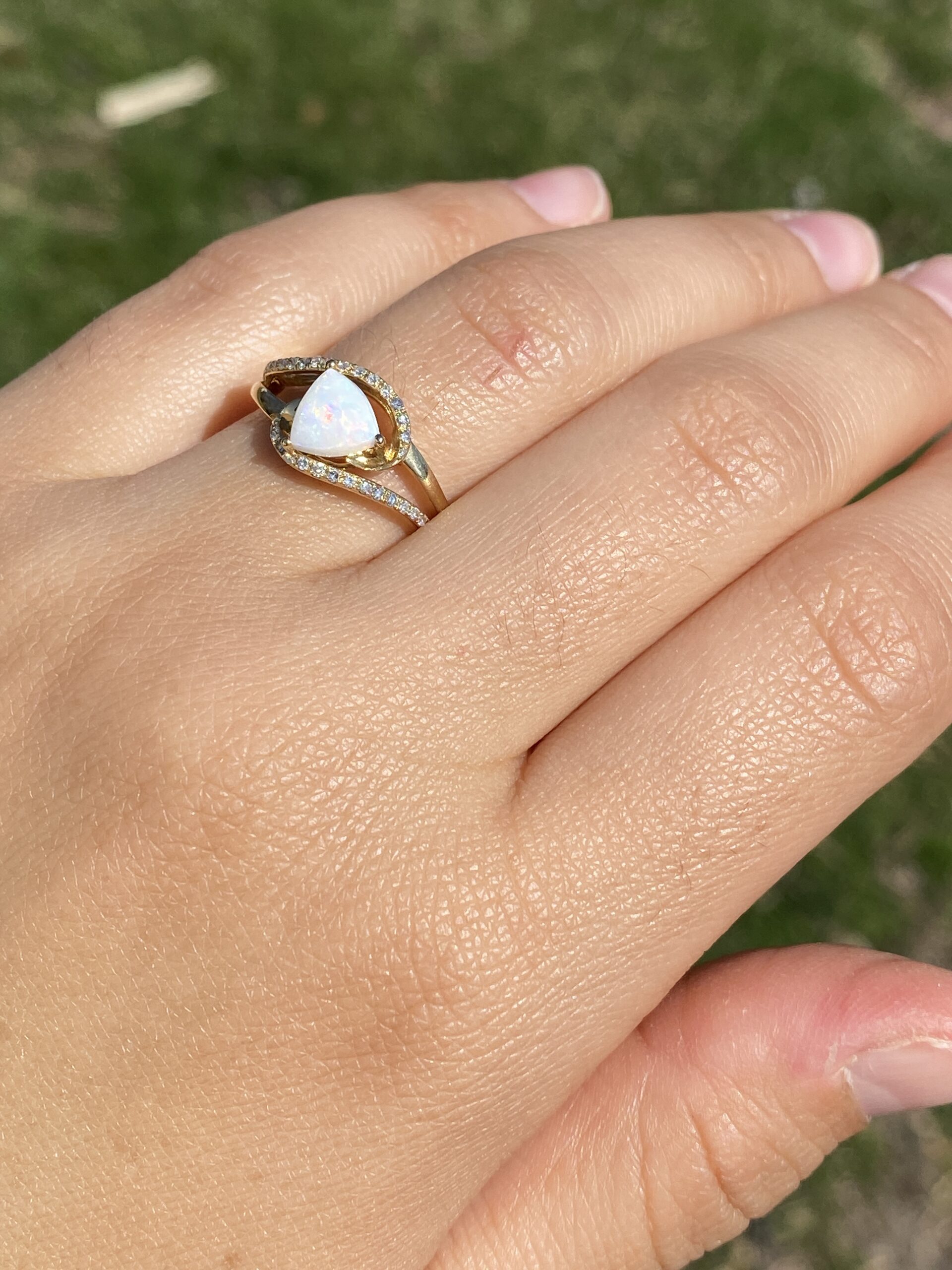 SOLD - The Opal Enchantment: Signed Effy Australian Opal and Natural Diamond Ring in Yellow Gold - Image 9