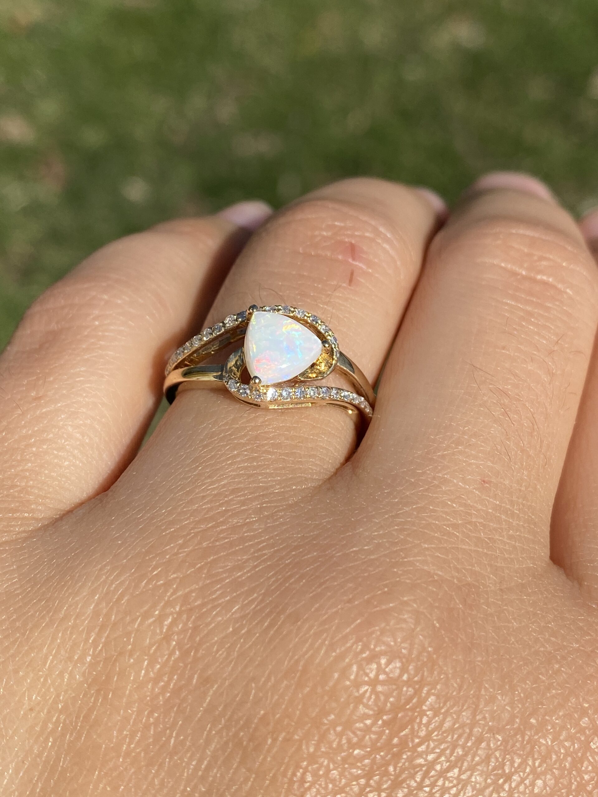 SOLD - The Opal Enchantment: Signed Effy Australian Opal and Natural Diamond Ring in Yellow Gold - Image 10