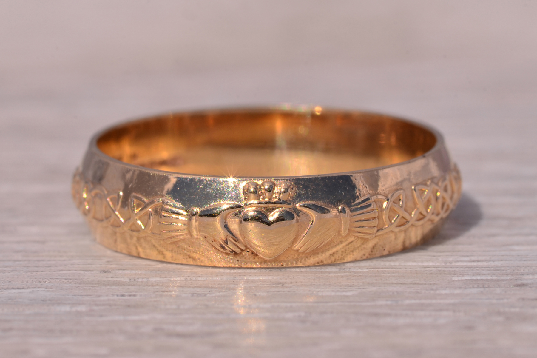 SOLD - The Irish Heritage: Claddagh Band Ring in 14 Karat Yellow Gold - Image 2
