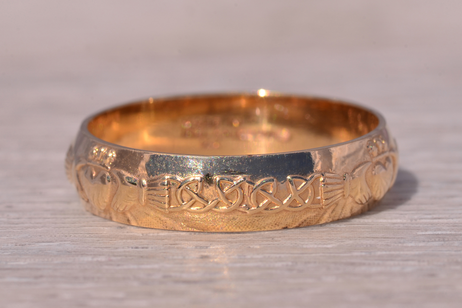 SOLD - The Irish Heritage: Claddagh Band Ring in 14 Karat Yellow Gold - Image 3