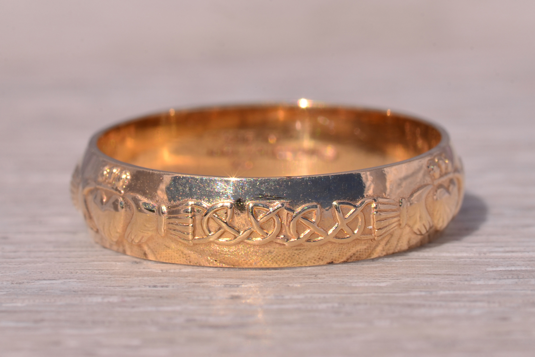 SOLD - The Irish Heritage: Claddagh Band Ring in 14 Karat Yellow Gold - Image 4