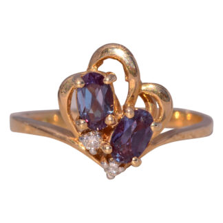 The Alexandrite Bloom: Lab Grown Alexandrite and Natural Diamond Ring in Yellow Gold