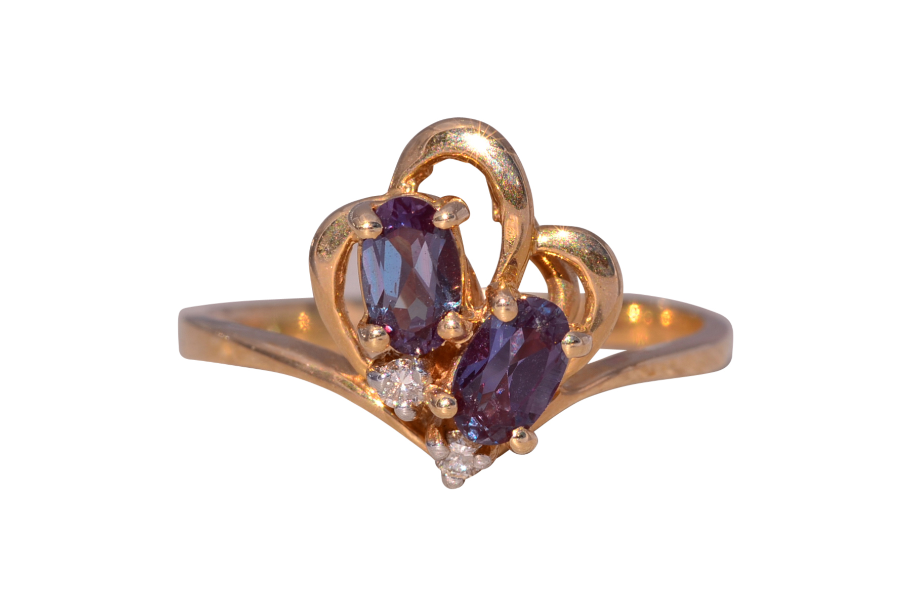 The Alexandrite Bloom: Lab Grown Alexandrite and Natural Diamond Ring in Yellow Gold