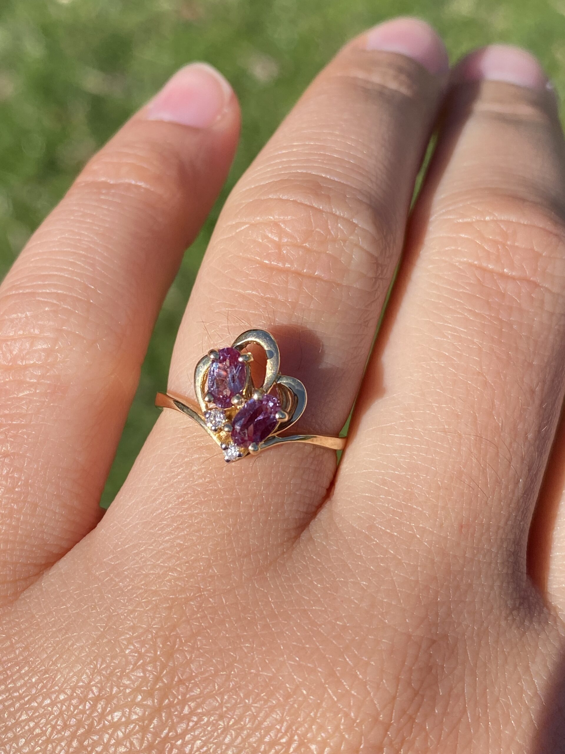 The Alexandrite Bloom: Lab Grown Alexandrite and Natural Diamond Ring in Yellow Gold - Image 10