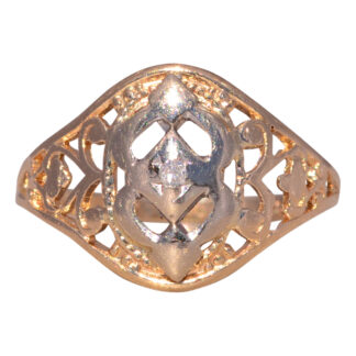 The Dual Harmony: Two-Tone Filigree Ring with Diamond