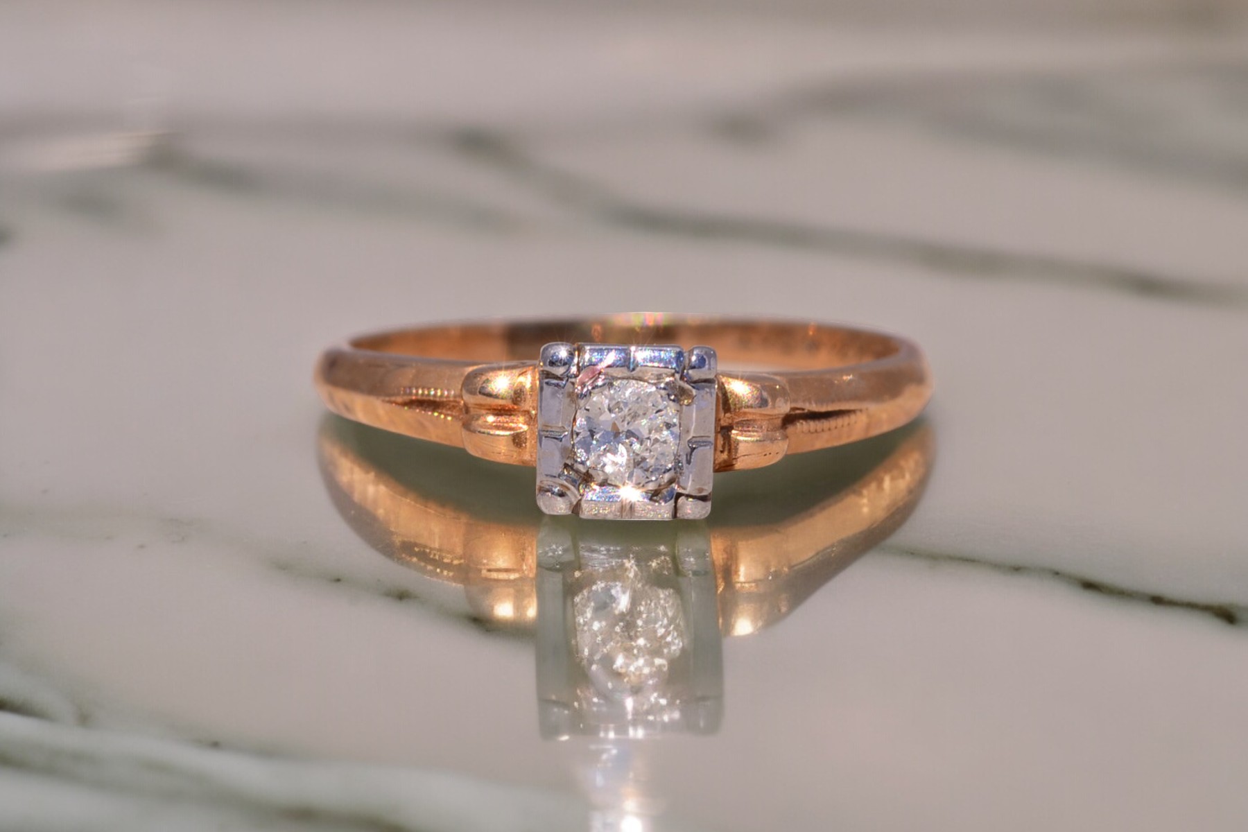The Deco Charm: Art Deco Natural Diamond Ring in Rose Gold - Image 11