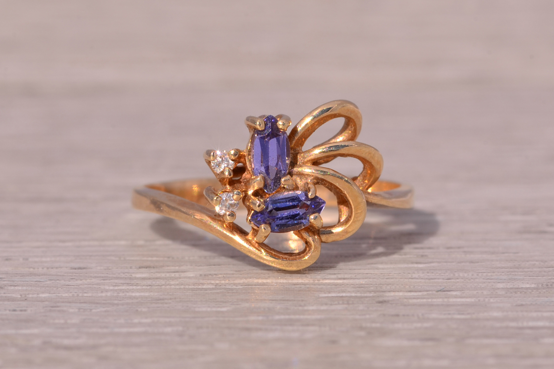The Tanzanite Blossom: Natural Tanzanite and Diamond Ring in 14 Karat Yellow Gold - Image 2