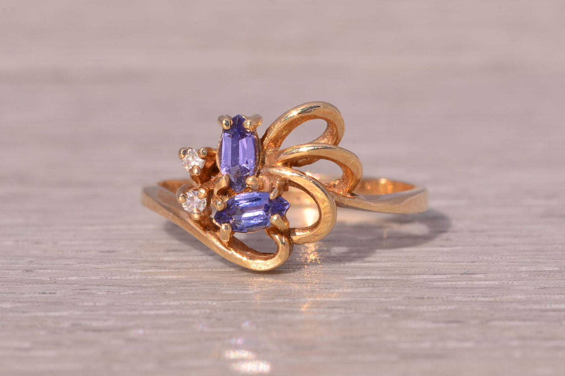 The Tanzanite Blossom: Natural Tanzanite and Diamond Ring in 14 Karat Yellow Gold - Image 3
