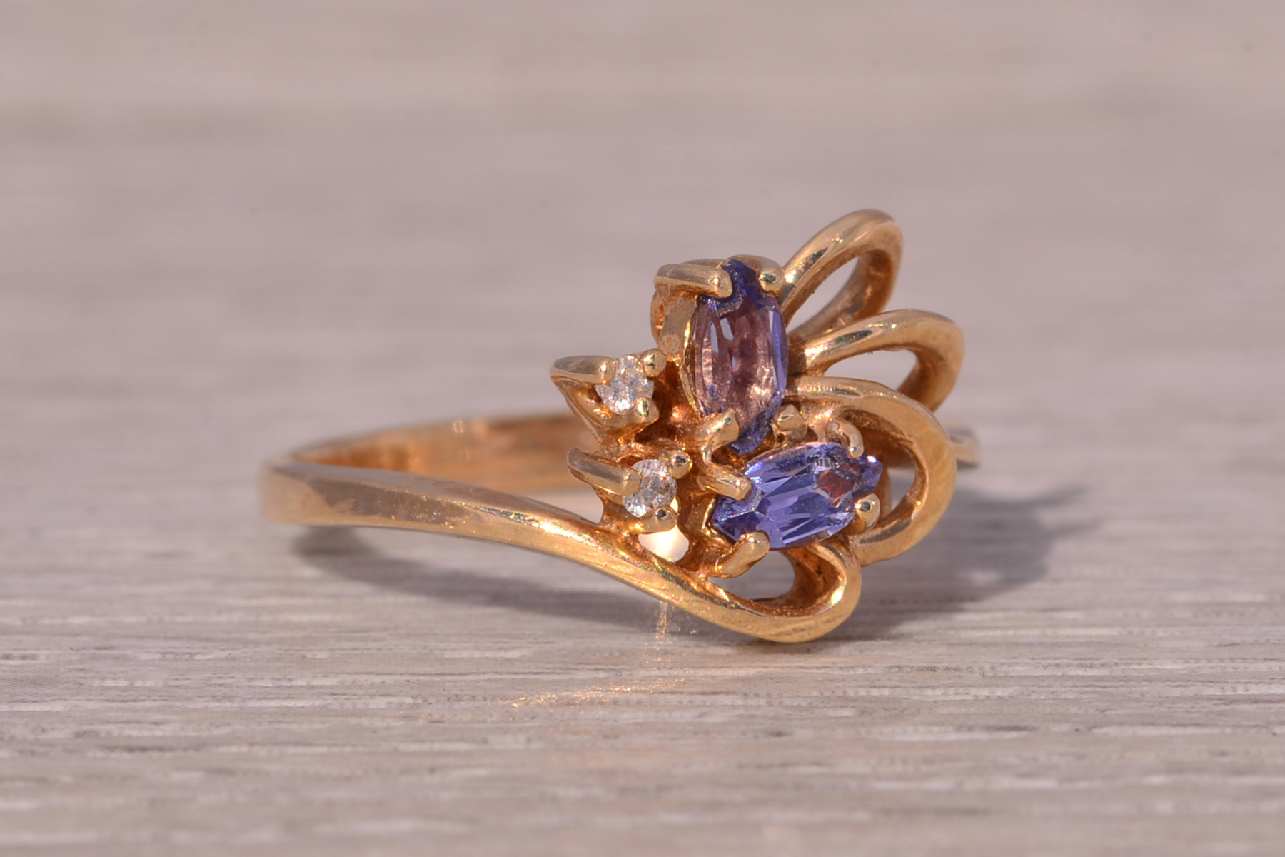 The Tanzanite Blossom: Natural Tanzanite and Diamond Ring in 14 Karat Yellow Gold - Image 5