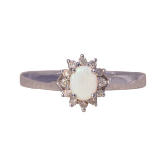The Opal Radiance: Natural Australian Opal and Diamond Ring in White Gold
