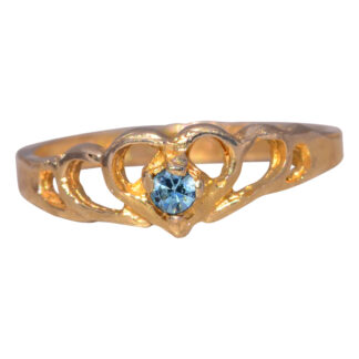 The Little Heart: Child's Blue Crystal Ring in Yellow Gold