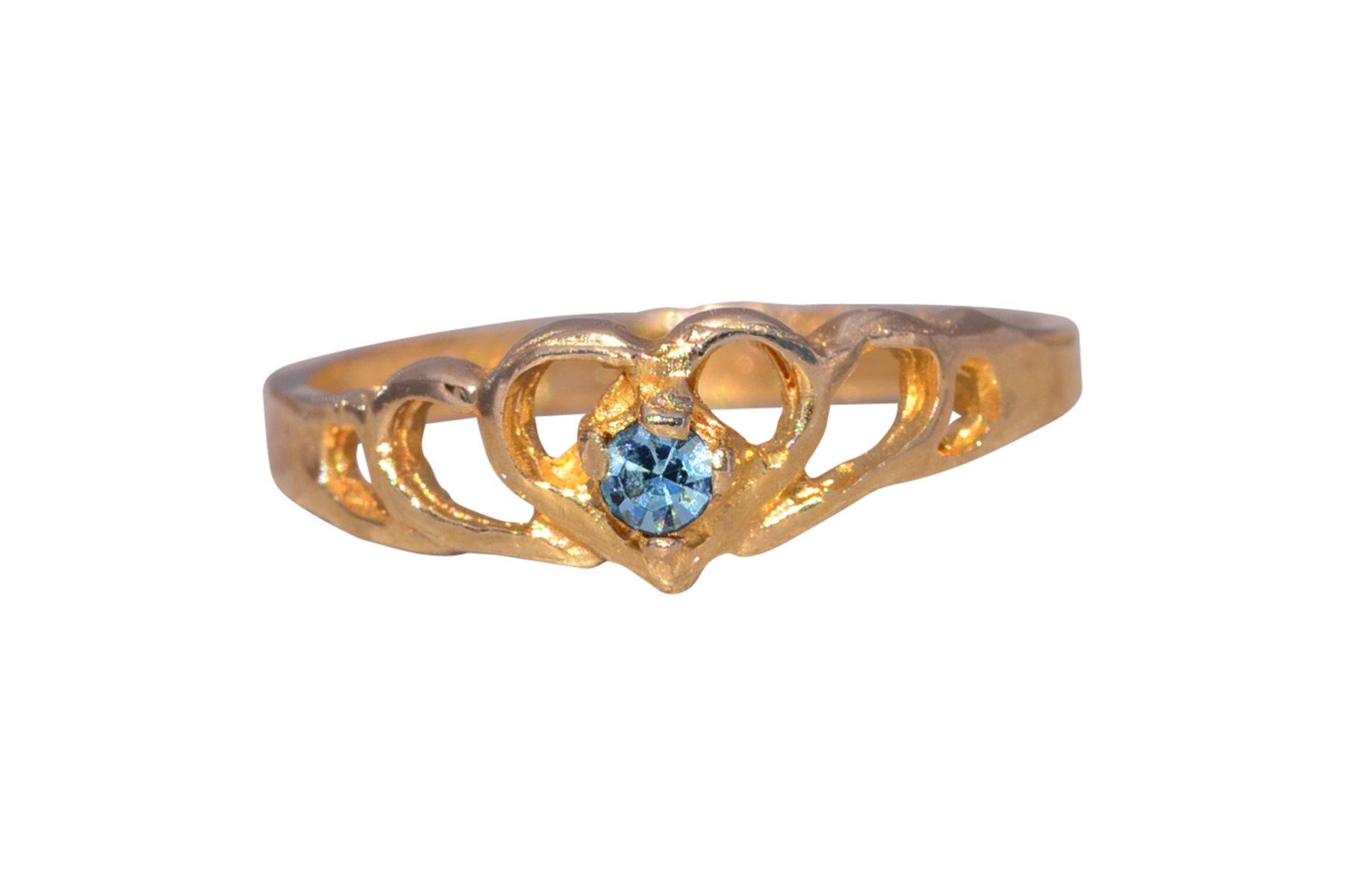 The Little Heart: Child's Blue Crystal Ring in Yellow Gold