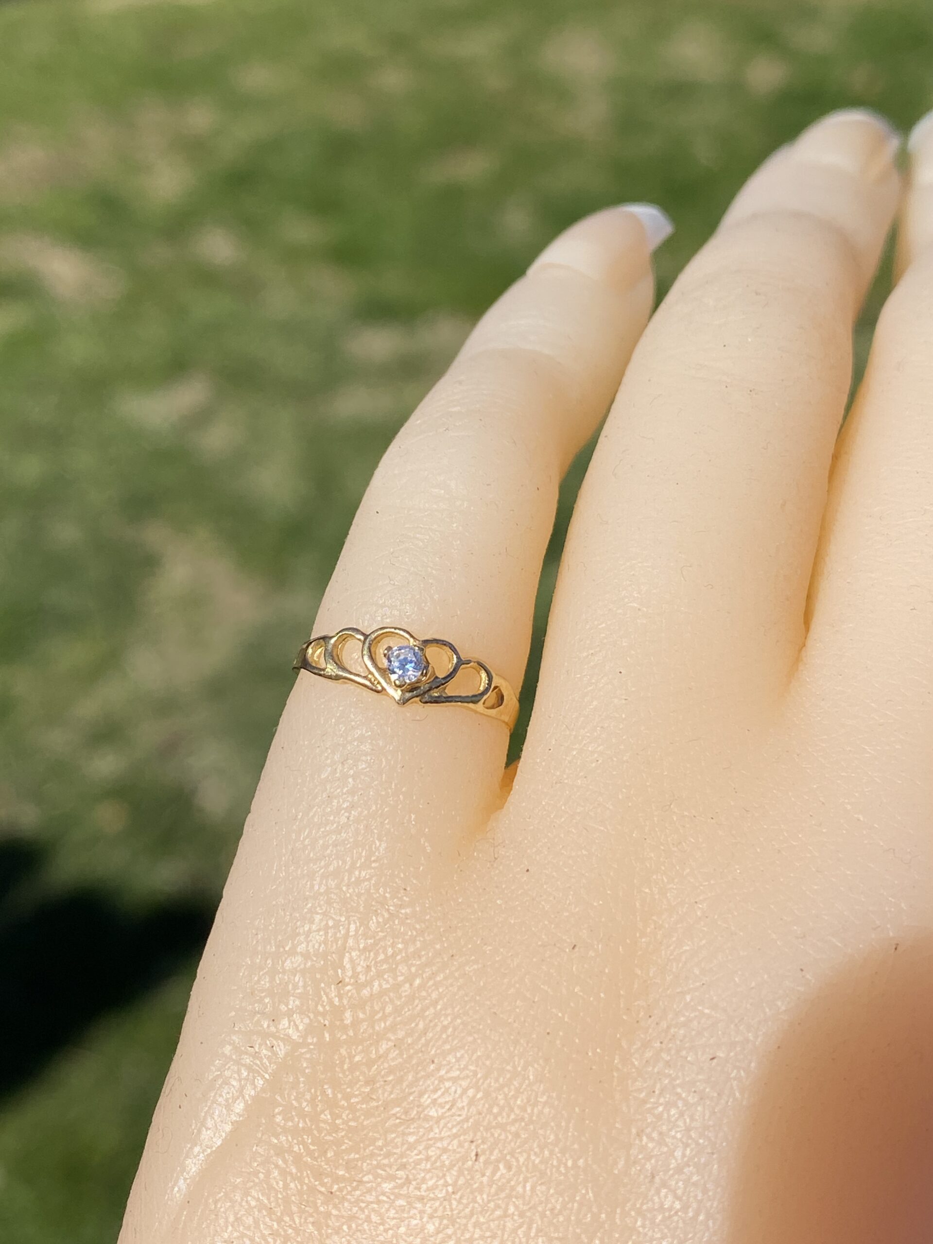 The Little Heart: Child's Blue Crystal Ring in Yellow Gold - Image 10