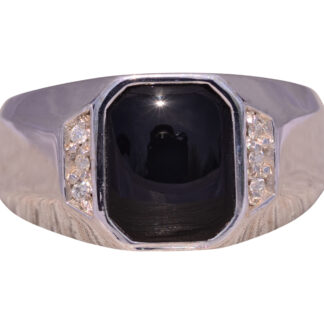The Deco: Gentleman's Onyx and Diamond Ring in White Gold