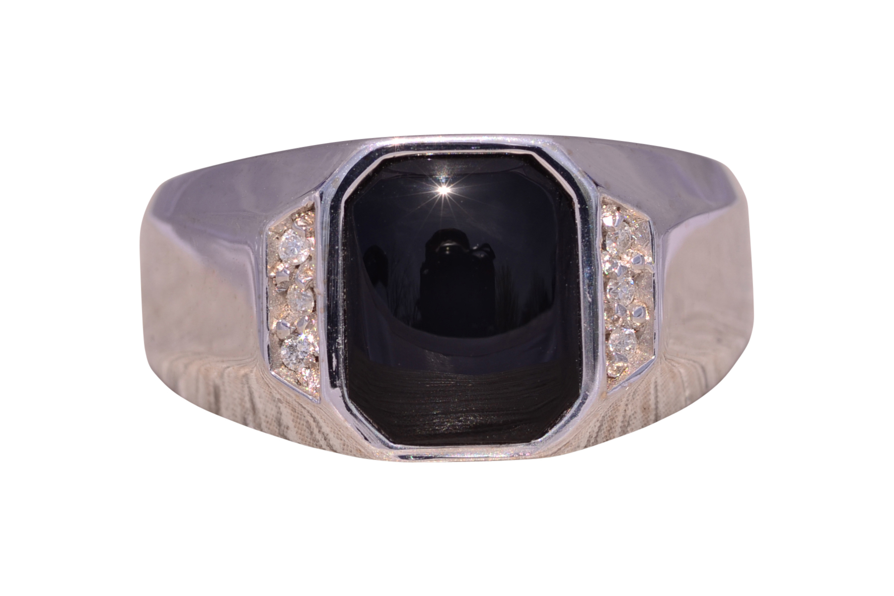 The Deco: Gentleman's Onyx and Diamond Ring in White Gold