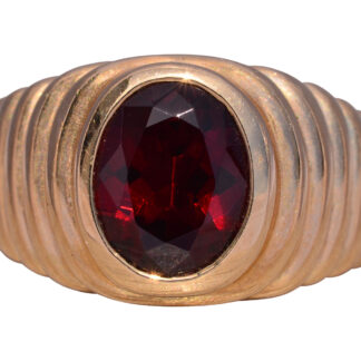 The Claret: Gentleman's Bezel Set Garnet Ring in Yellow Gold