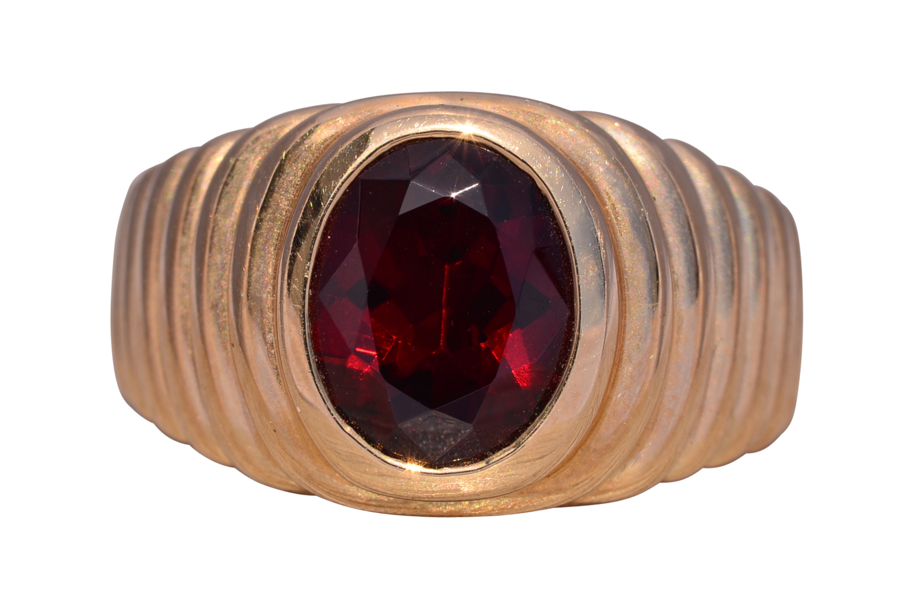 The Claret: Gentleman's Bezel Set Garnet Ring in Yellow Gold