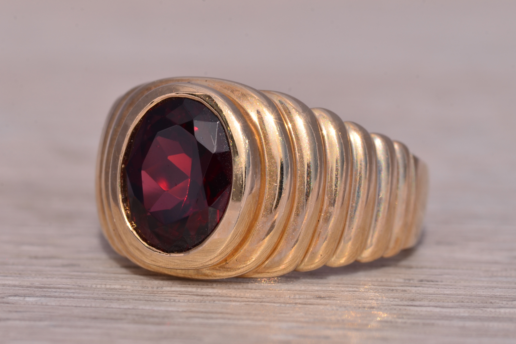 The Claret: Gentleman's Bezel Set Garnet Ring in Yellow Gold - Image 4