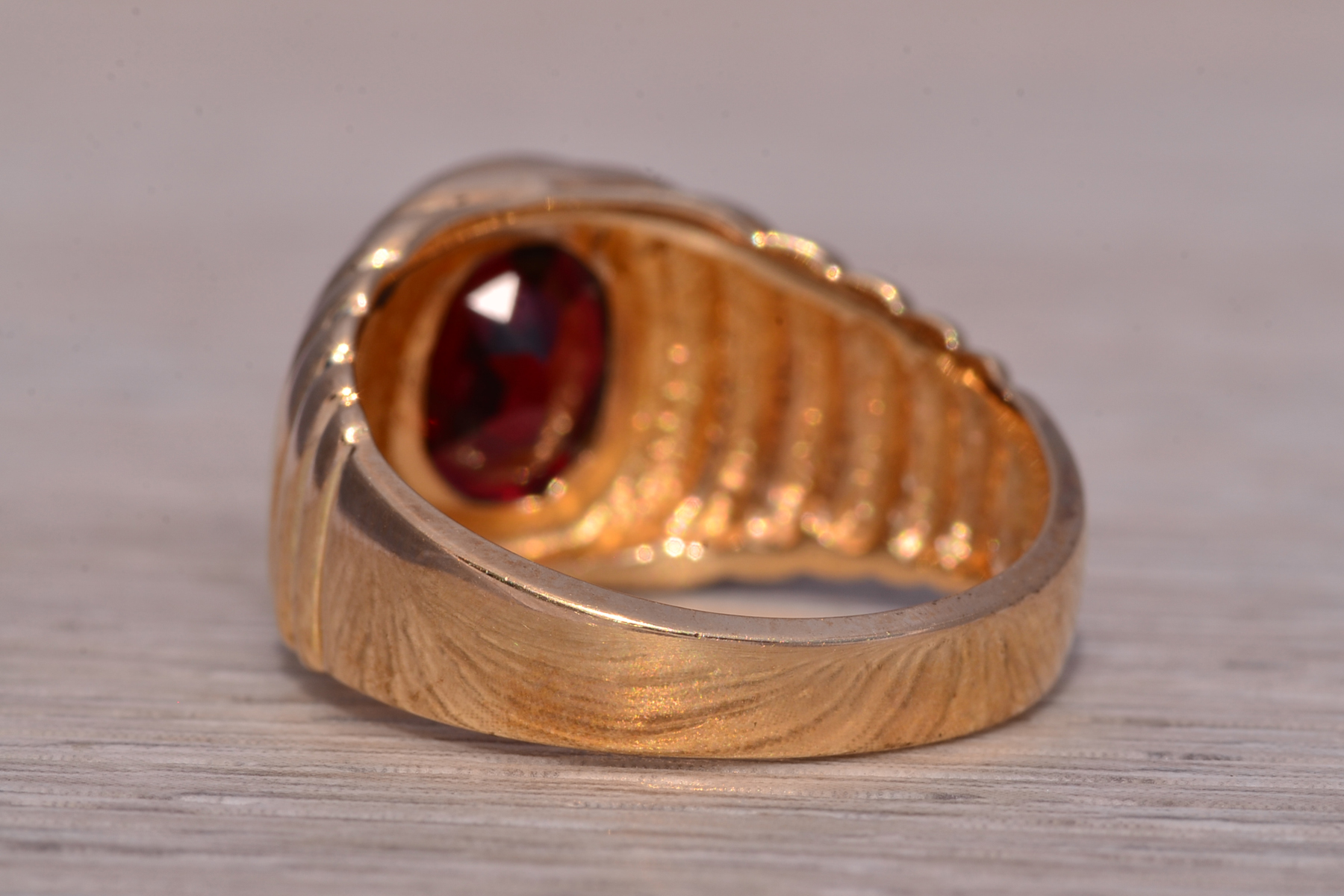 The Claret: Gentleman's Bezel Set Garnet Ring in Yellow Gold - Image 3