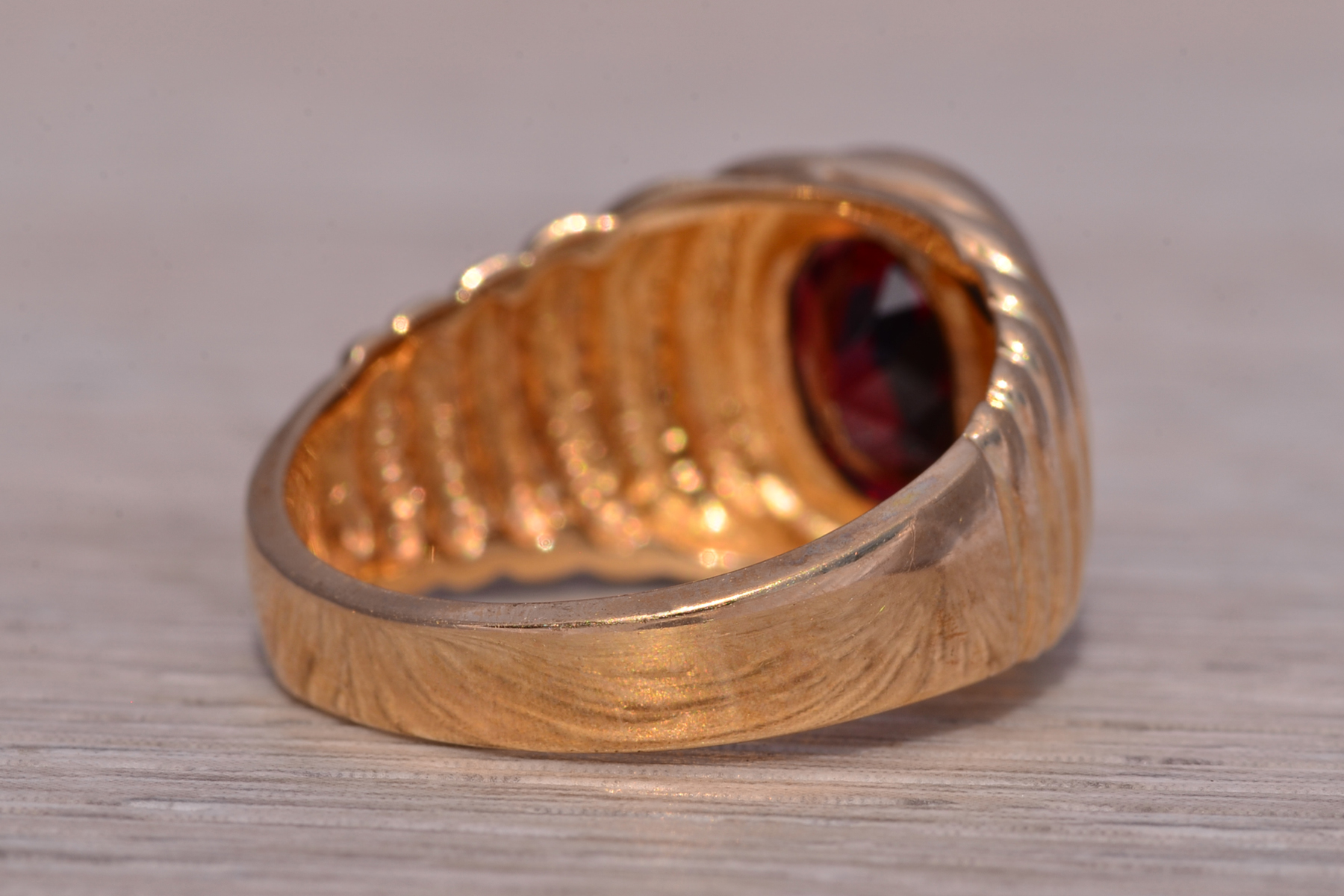 The Claret: Gentleman's Bezel Set Garnet Ring in Yellow Gold - Image 5