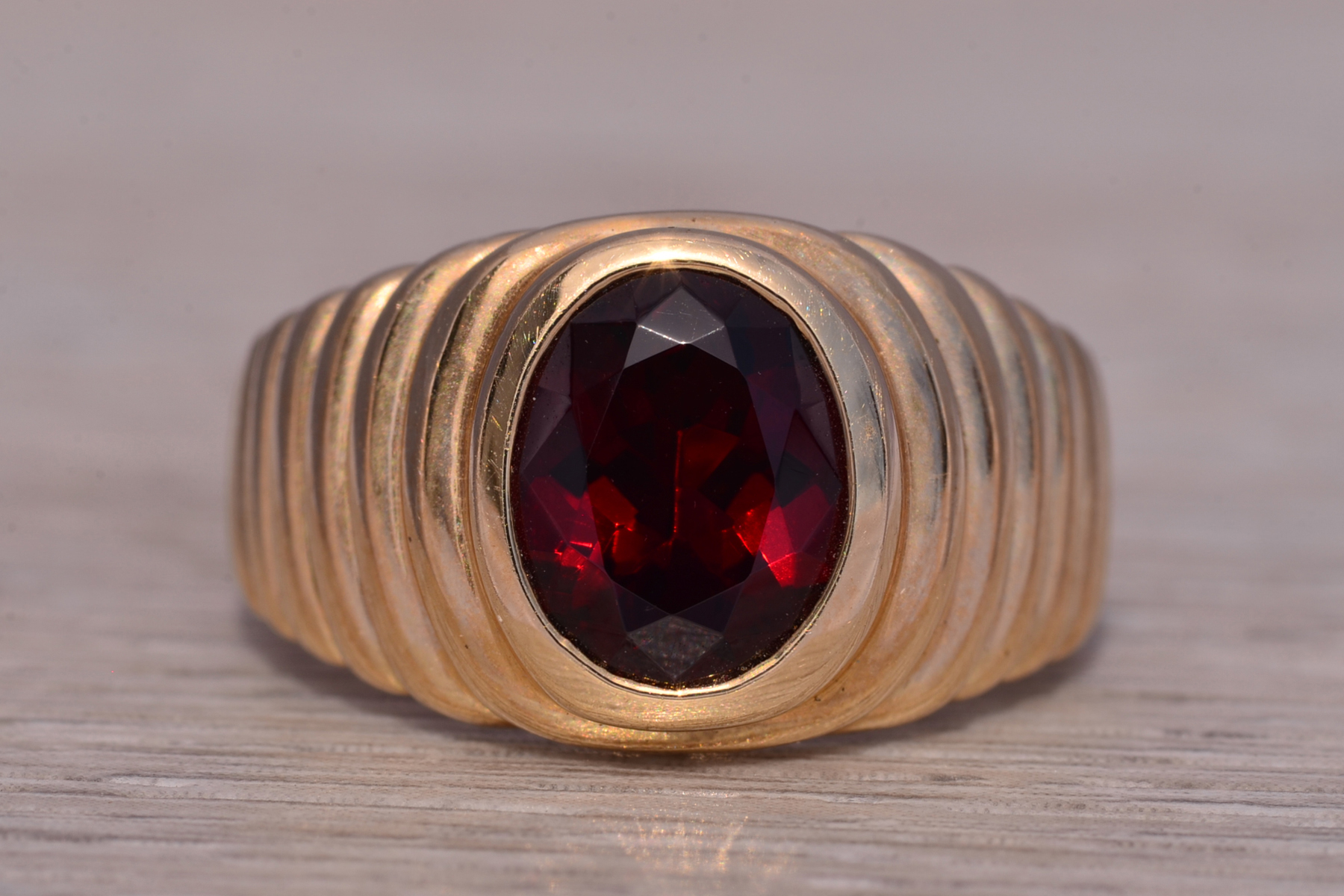 The Claret: Gentleman's Bezel Set Garnet Ring in Yellow Gold - Image 7