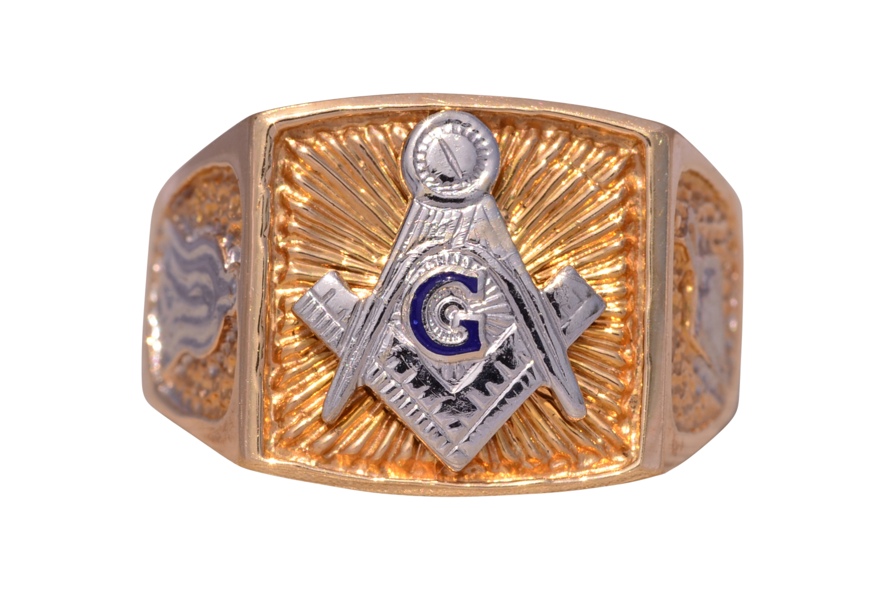 The Mason: Two Tone Masonic Ring in White and Yellow Gold