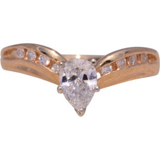 SOLD - The Radiance: 1980's Pear Shaped Natural Diamond Engagement Ring in 14K Yellow Gold