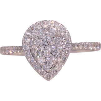 The Lumina: Pear-Shaped Cluster Natural Diamond Halo Ring in White Gold