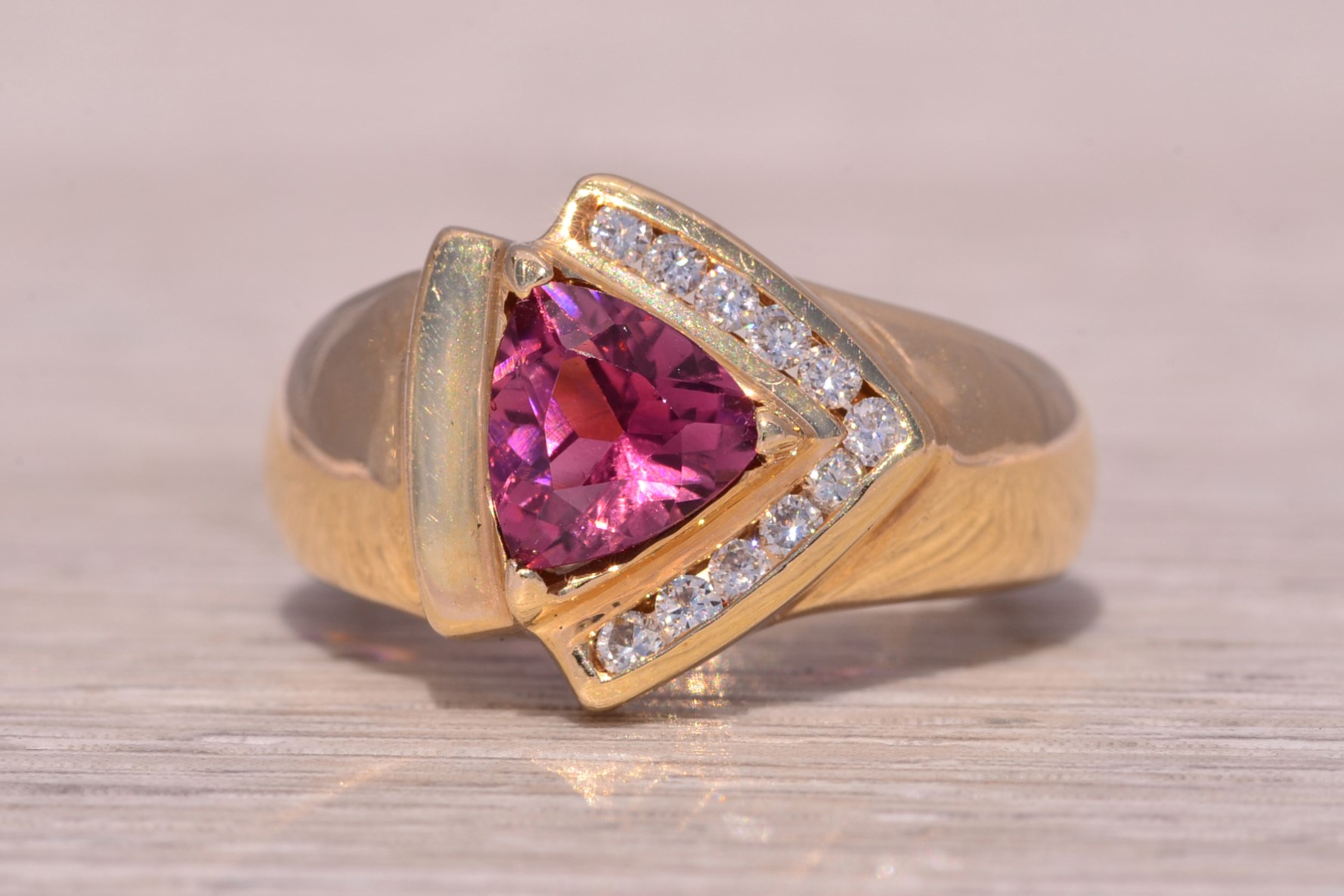The Fiorella: 1980's Tourmaline and Diamond Ring in 14K Yellow Gold - Image 2