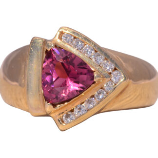 The Fiorella: 1980's Tourmaline and Diamond Ring in 14K Yellow Gold