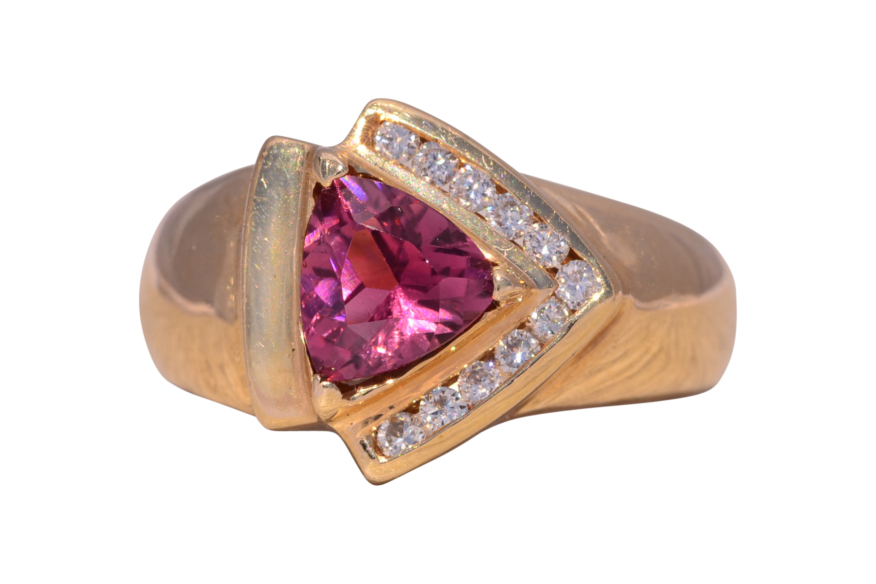 The Fiorella: 1980's Tourmaline and Diamond Ring in 14K Yellow Gold