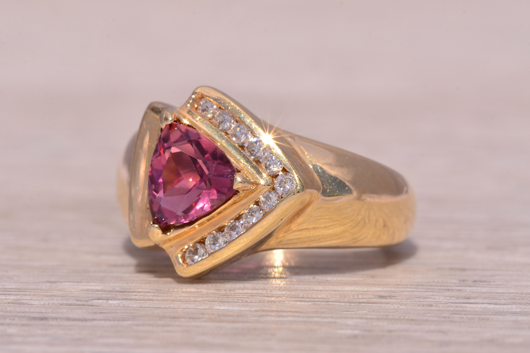 The Fiorella: 1980's Tourmaline and Diamond Ring in 14K Yellow Gold - Image 3