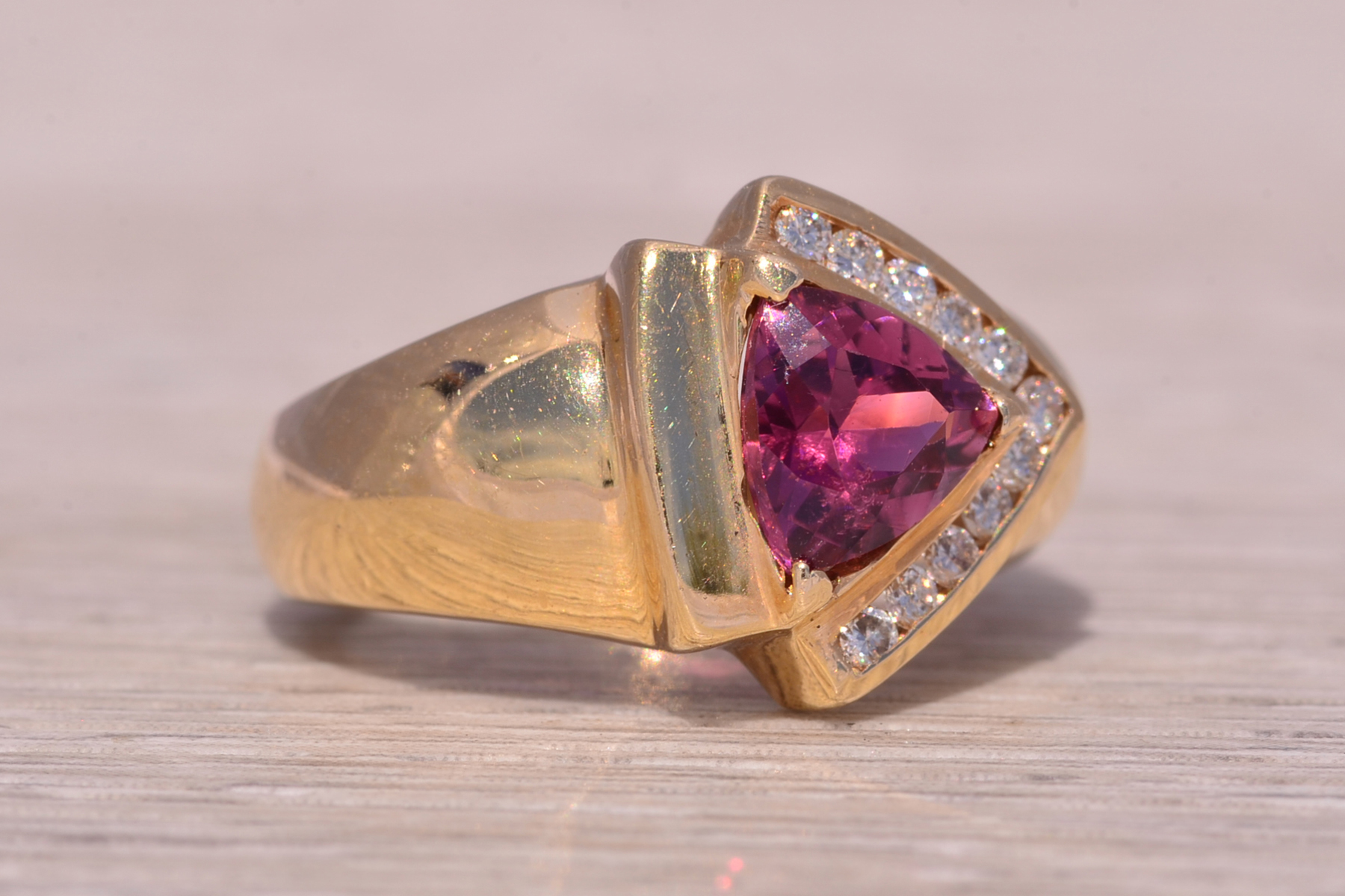 The Fiorella: 1980's Tourmaline and Diamond Ring in 14K Yellow Gold - Image 6