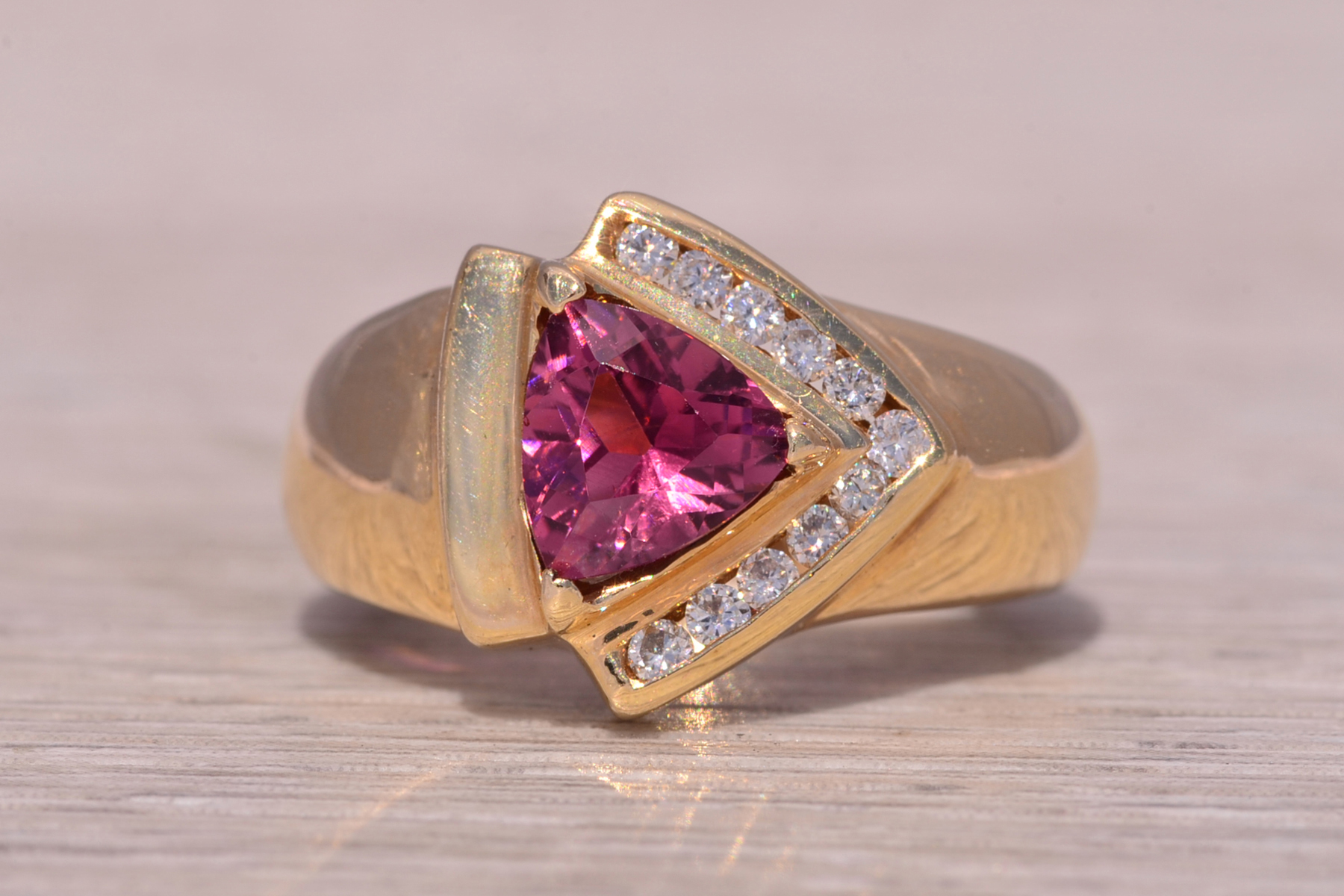 The Fiorella: 1980's Tourmaline and Diamond Ring in 14K Yellow Gold - Image 7