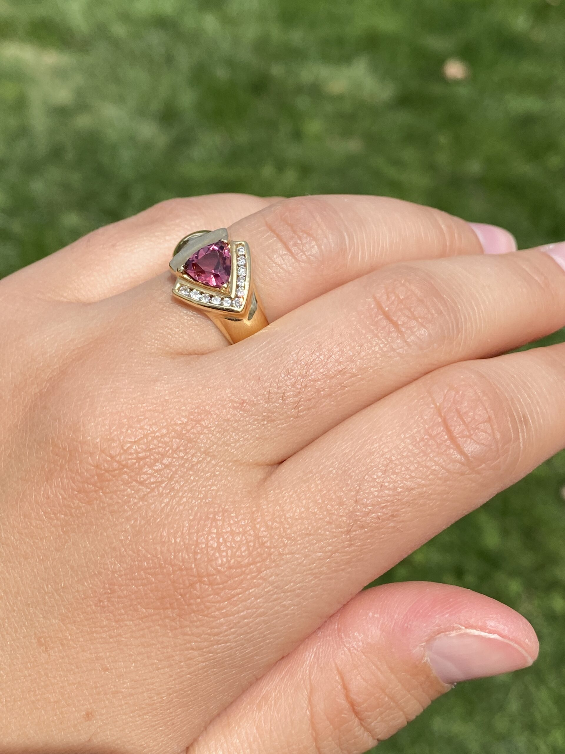 The Fiorella: 1980's Tourmaline and Diamond Ring in 14K Yellow Gold - Image 9