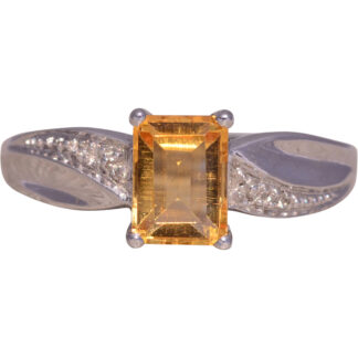 The Solara: Citrine and Diamond Ring in 14K White Gold