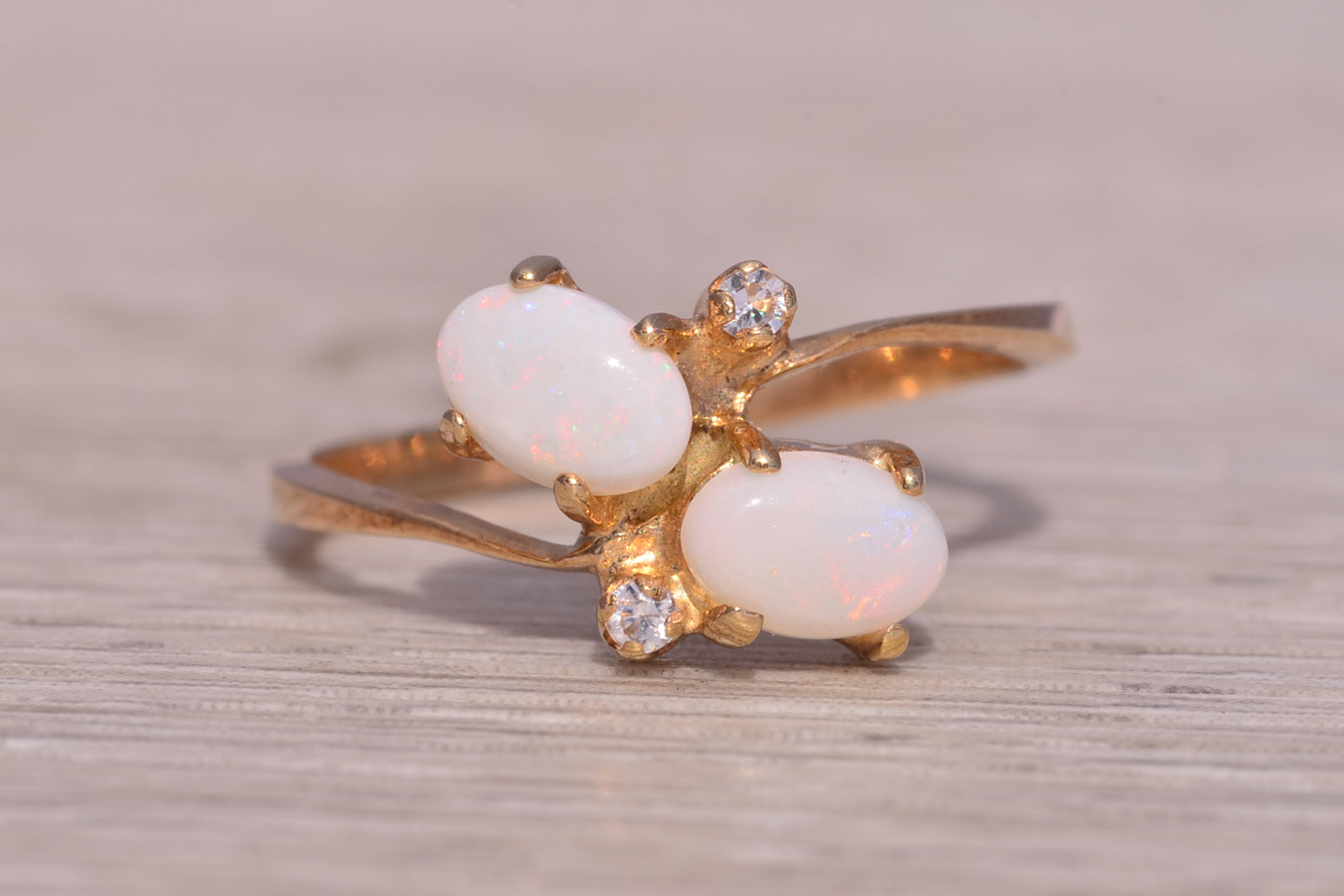 SOLD - The Acco: Toi et Moi Opal and Natural White Sapphire Ring in Yellow Gold - Image 2