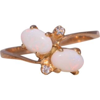 SOLD - The Acco: Toi et Moi Opal and Natural White Sapphire Ring in Yellow Gold