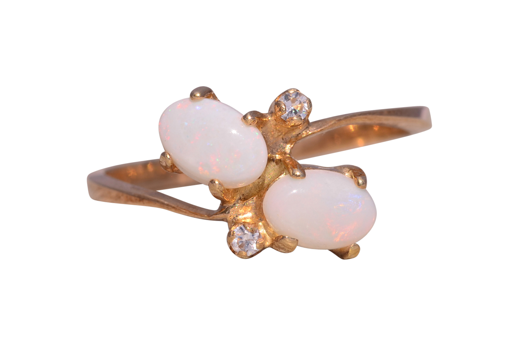 SOLD - The Acco: Toi et Moi Opal and Natural White Sapphire Ring in Yellow Gold