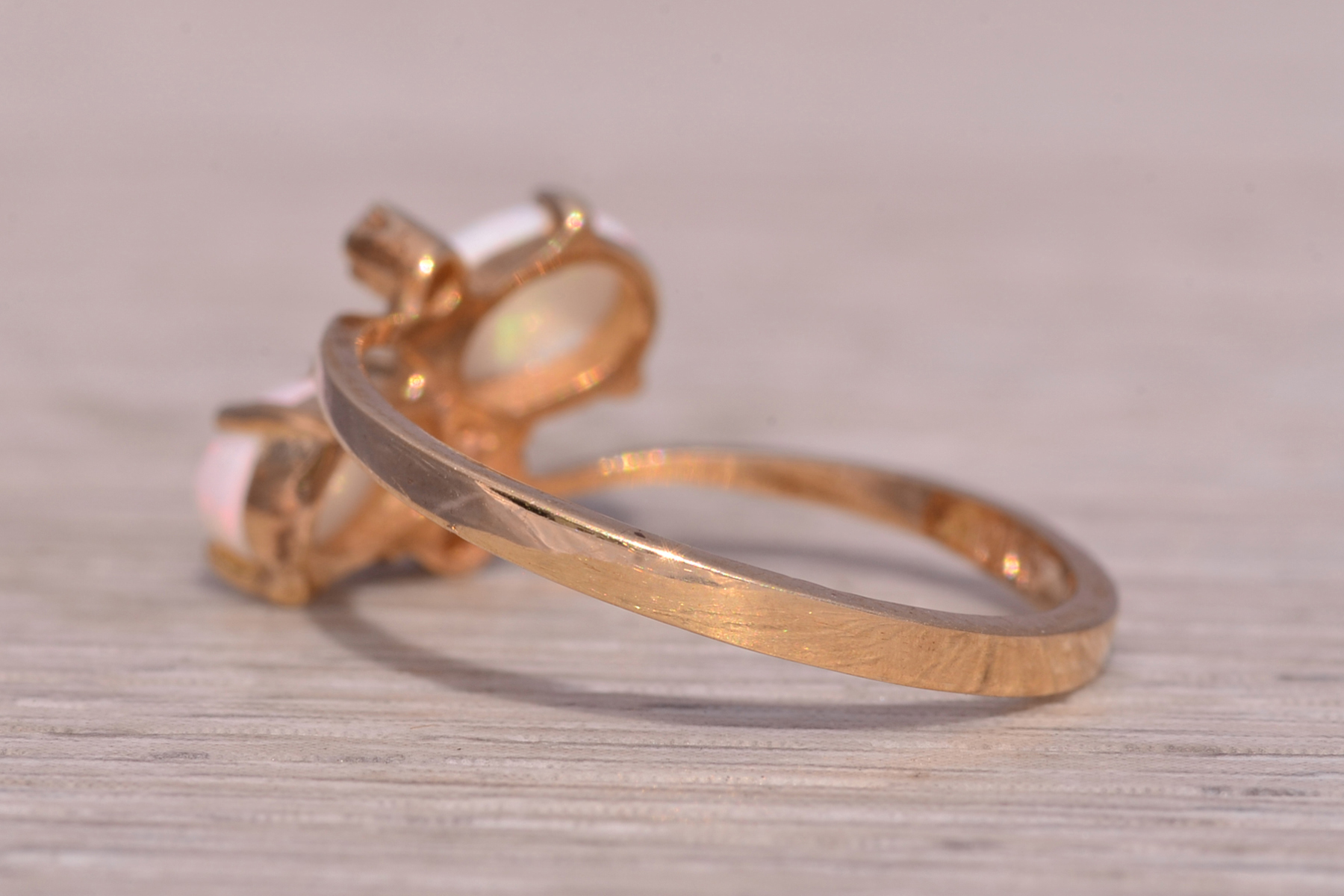 SOLD - The Acco: Toi et Moi Opal and Natural White Sapphire Ring in Yellow Gold - Image 4