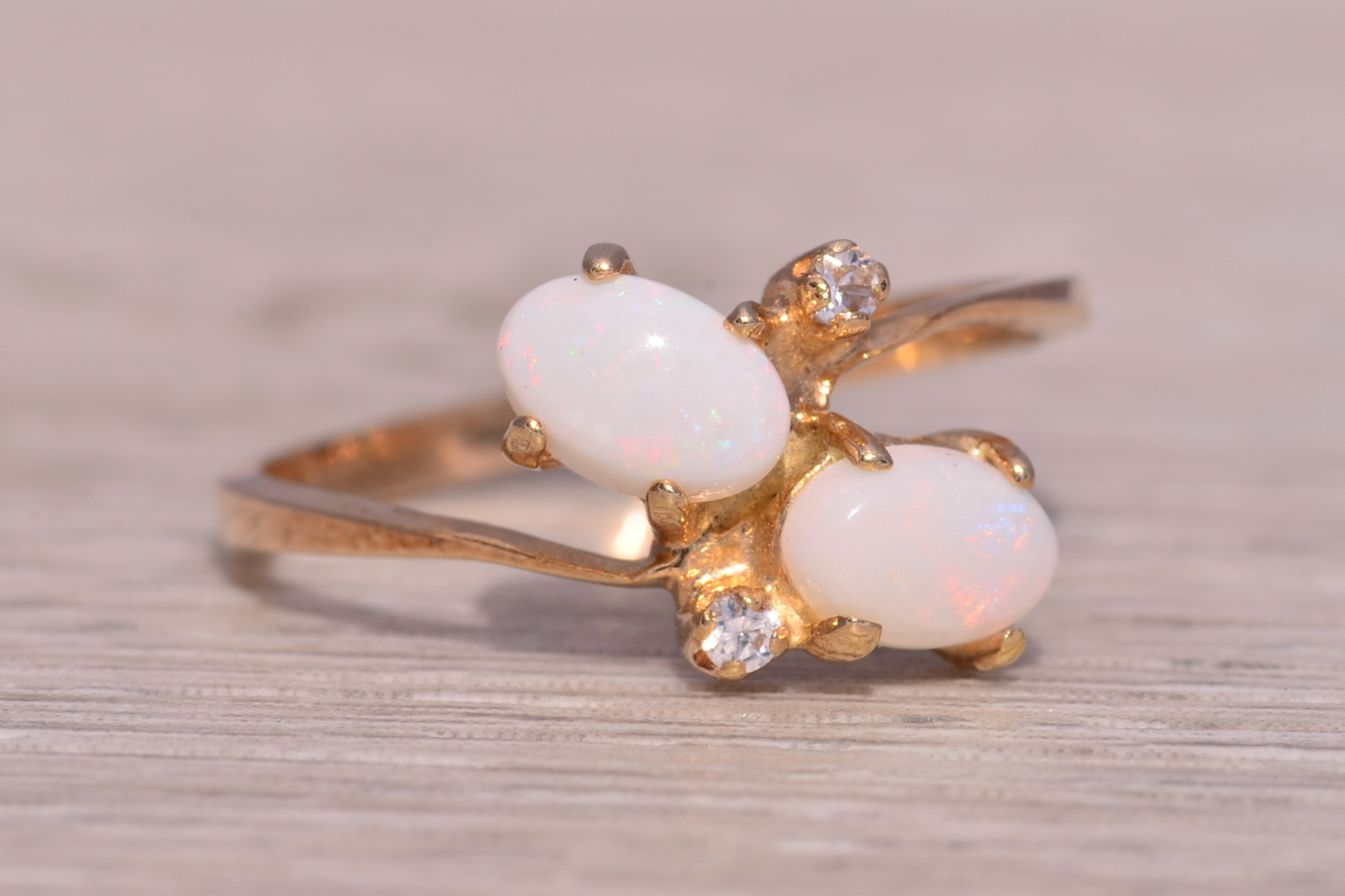 SOLD - The Acco: Toi et Moi Opal and Natural White Sapphire Ring in Yellow Gold - Image 6