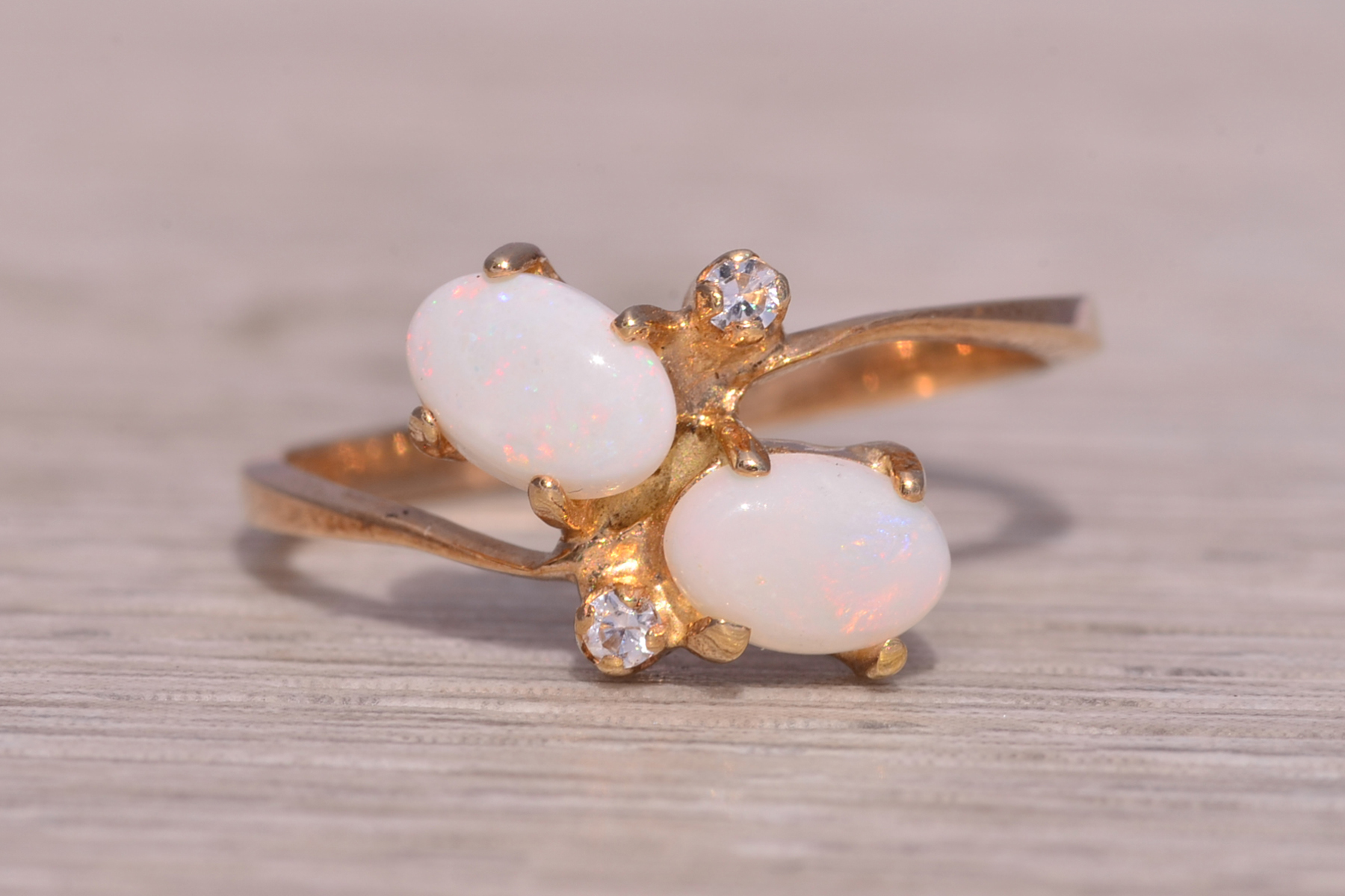 SOLD - The Acco: Toi et Moi Opal and Natural White Sapphire Ring in Yellow Gold - Image 7