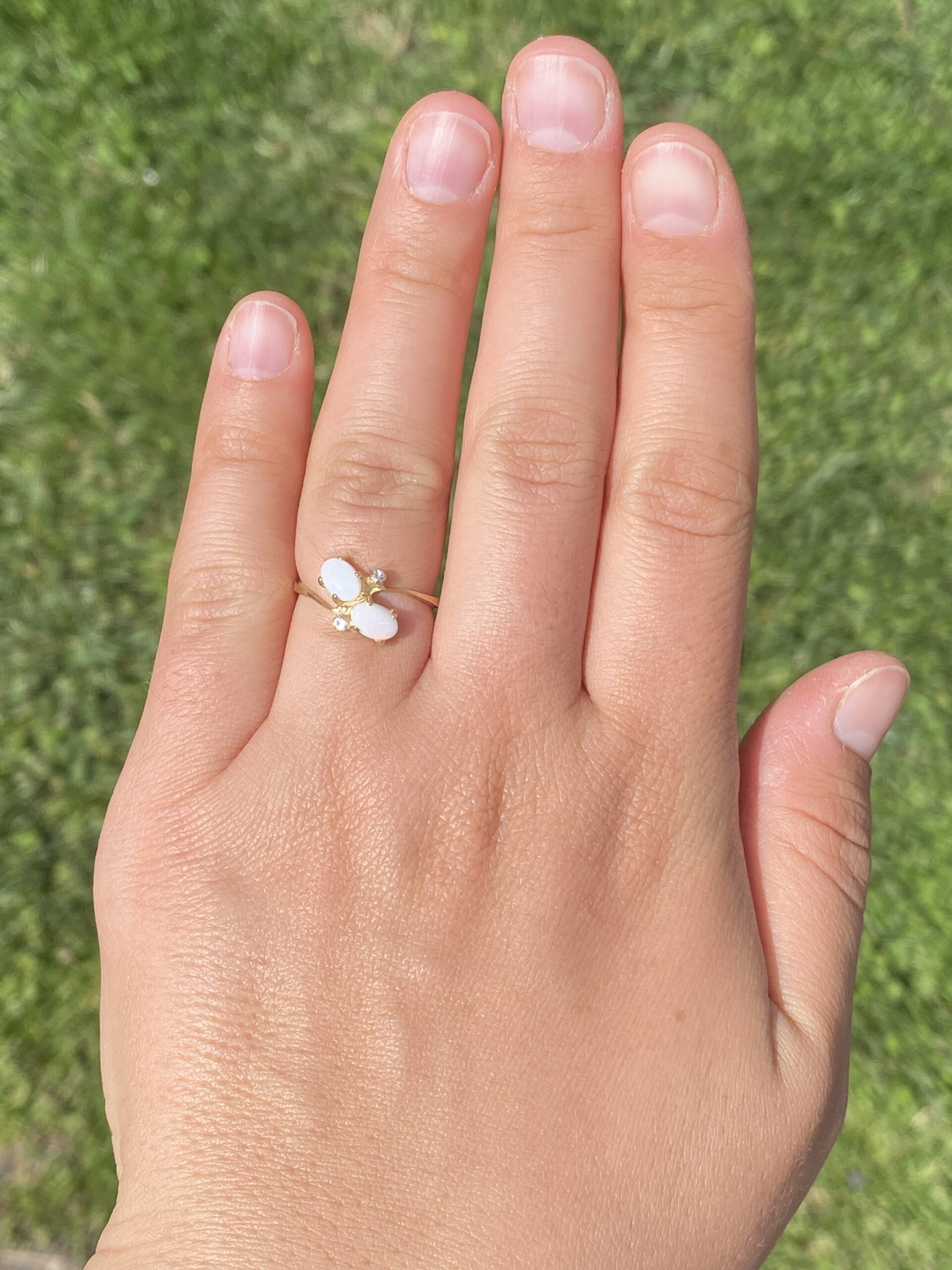 SOLD - The Acco: Toi et Moi Opal and Natural White Sapphire Ring in Yellow Gold - Image 8