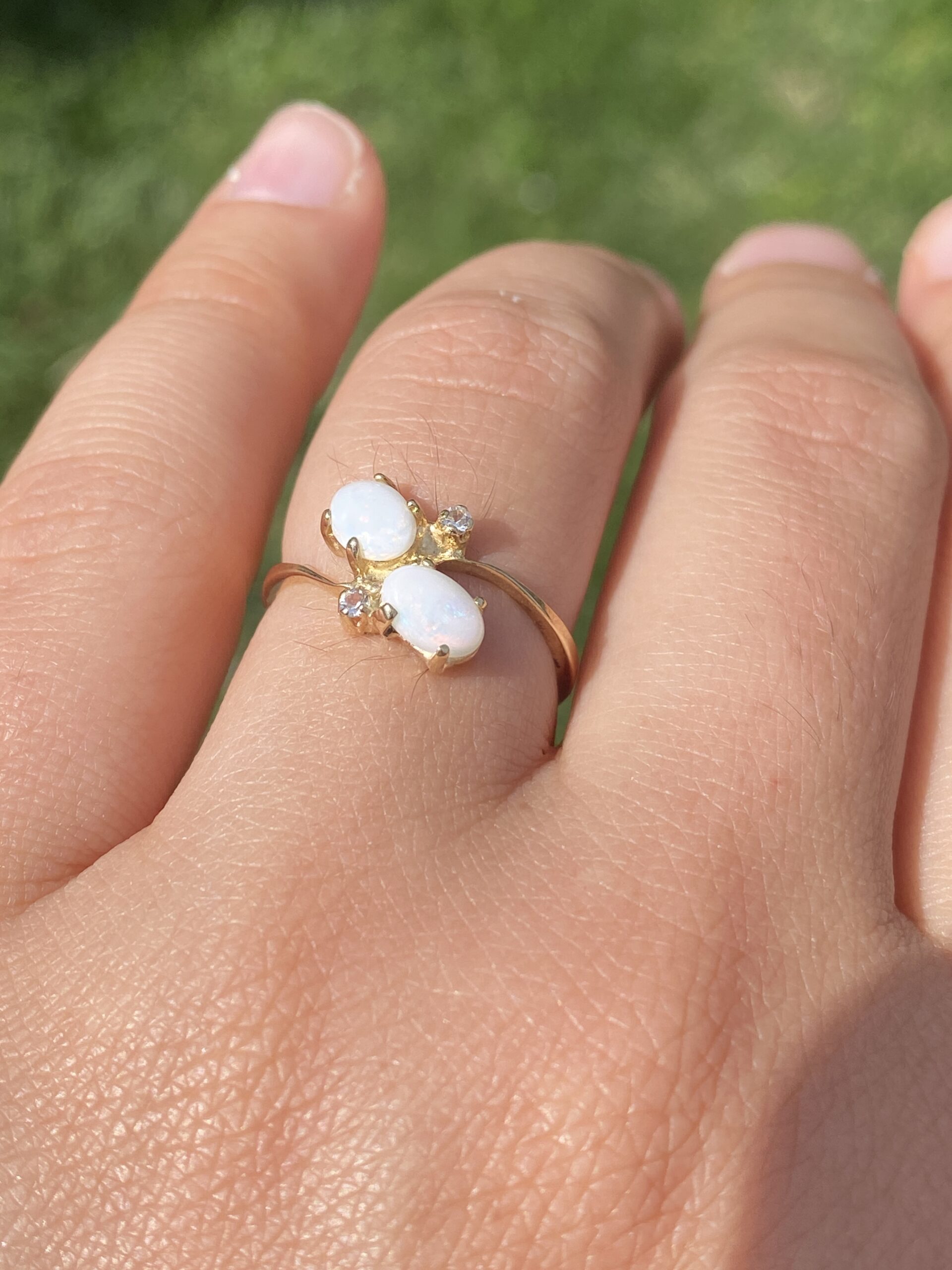 SOLD - The Acco: Toi et Moi Opal and Natural White Sapphire Ring in Yellow Gold - Image 11