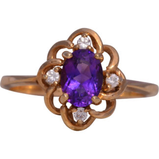 The Aveline: Amethyst and Diamond Ring in 14K Yellow Gold