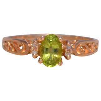 The Elara: Natural Peridot and Diamond Ring in 14K Yellow Gold