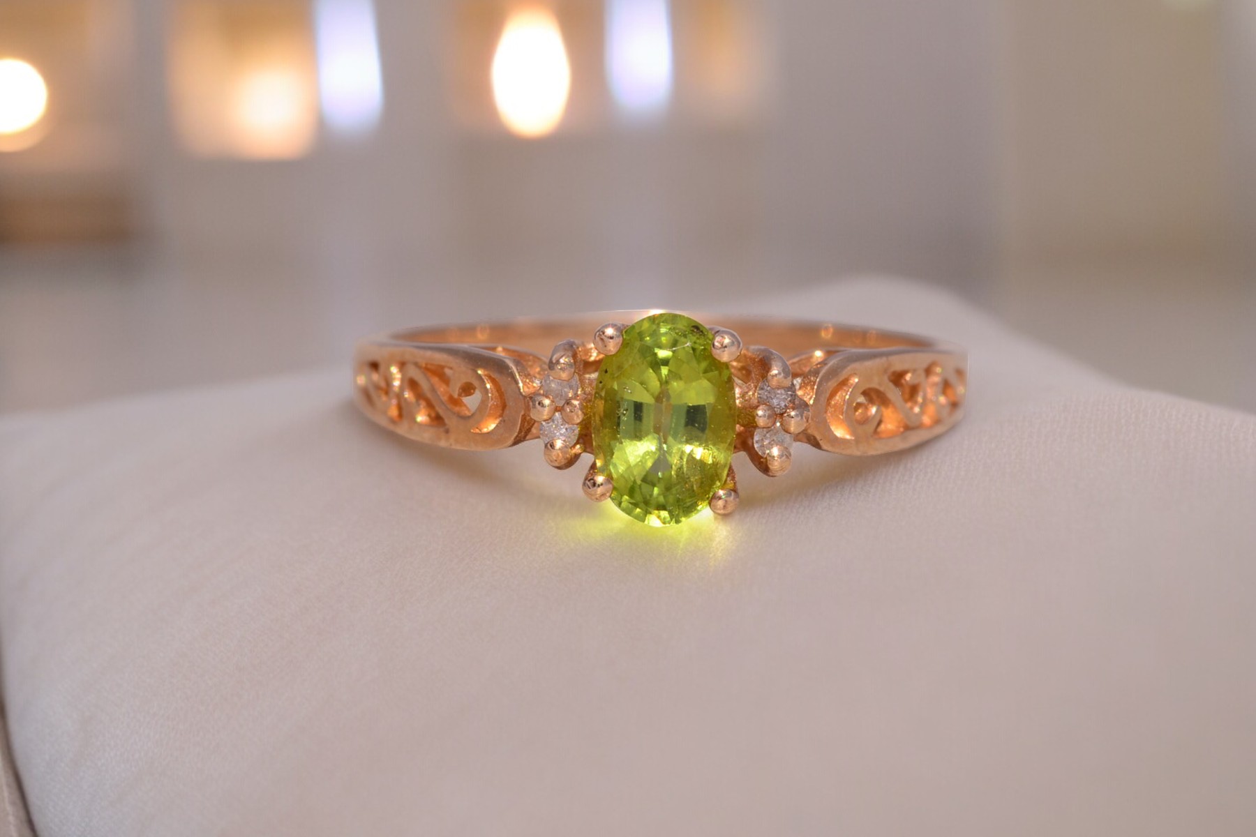 The Elara: Natural Peridot and Diamond Ring in 14K Yellow Gold - Image 11